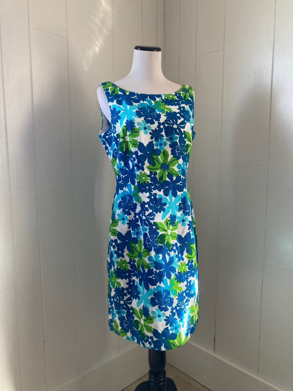 Talbots Blue Floral Print Sheath Dress, Size 8